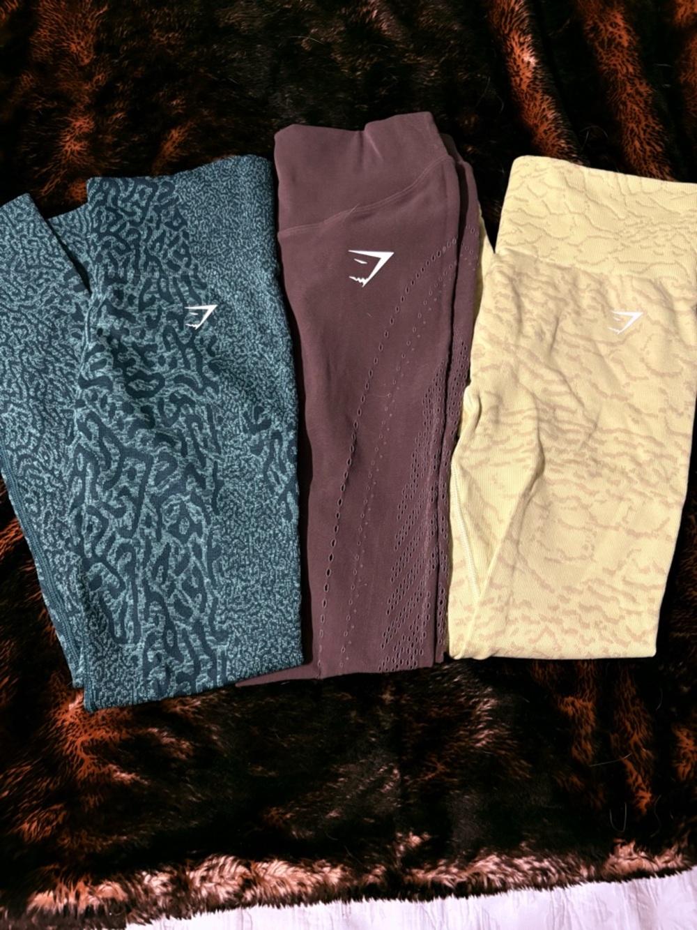 Gymshark Leggings Trio in Teal, Plum, and Light Yellow